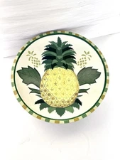 Wooden Bowl Plate Decorative Hand Painted Pineapple Multi-Colored