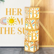 Here Comes The Son Baby Shower Decorations Boys Boho Baby Boxes- 4 Pcs Retro ...