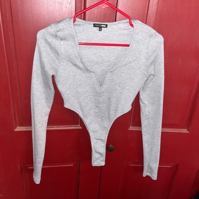 Fashion Nova Womens Gray Longsleeved Bodysuit Gray M Resale