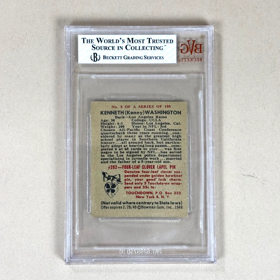 Kenny Washington 1948 Bowman #8 Los Angeles Rams ROOKIE BVG 3 **1st Black In NFL - Image 3 of 3