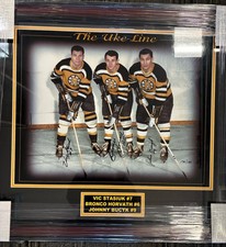 Uke Line Johnny Bucyk Vic Stasiuk Bronco Horvath Boston Signed Auto 16x20Photo