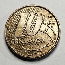 2013 Brazil 10 Ten Centavos - Brazilian Coin - Bronze Plated Steel - World Coin