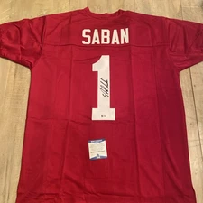 Nick Saban Autographed Custom Alabama Crimson Tide Jersey . Size XL. Beckett COA