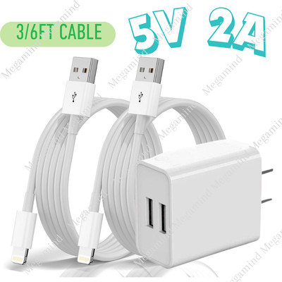 USB Fast Charger Block Dual Port Power 5V 2A Adapter Cube For iPhone 14 13 12 X