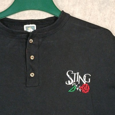 VTG STING XL Concert Henley Single Stitch Rose Embroidery Cotton Deluxe Tag USA