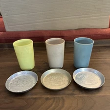 VTG STANLEY HOME PRODUCTS 3 ALUMINUM COASTERS & 3 STANLEY TUMBLER FLEX CUPS