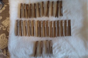 vintage wooden clothes pins round and square / 30 in all