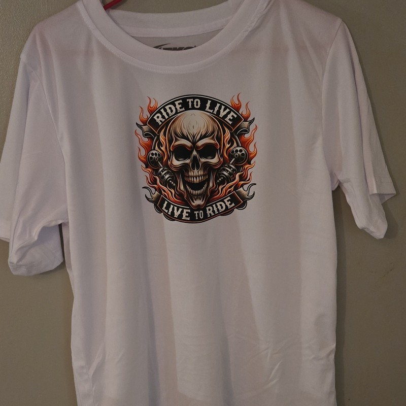 Tko Men's L White Crew Neck Short Sleeve Biker Skull Graphic T-Shirt All Seasons