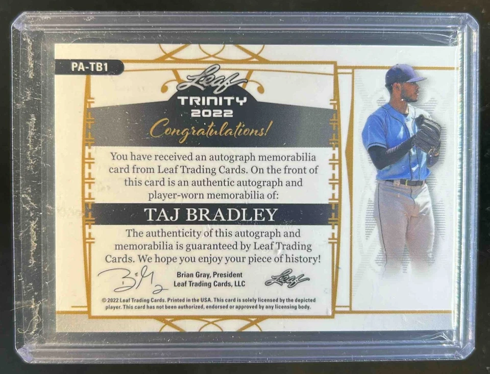 2022 Leaf Trinity Taj Bradley Patch Auto Foil RC Silver Rookie #/99 - Image 2 of 2