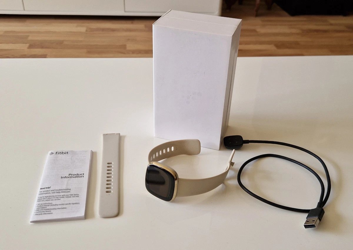 Fitbit Sense FB 512 - Mondweiß / Edelstahl Softgold Fitness Smart