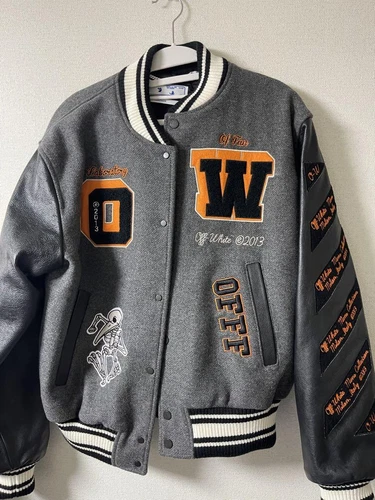 Giacca Varsity usata Off White stadio maglione giacca esterno uomo taglia S grigio