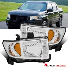Pair Chrome Amber Headlights Assembly for 2006-2014 Honda Ridgeline LH + RH