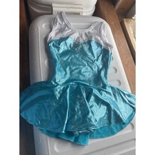 Girls Blue White Snowflake Dance Costume Metallic Foil Skirted Leotard Size 8