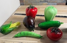 Lot of 7 Vintage Murano Style Hand Blown Glass Vegetables Harvest Peppers Read