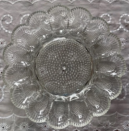 Vintage Indiana Glass Hobnail Clear 15 Deviled Egg Tray Plate Platter Easter