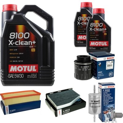 BOSCH Inspektionspaket 7 L MOTUL 8100 X-clean+ 5W-30 für VW Golf Plus 1.4 TSI