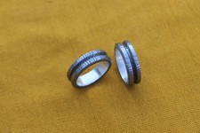 Damascus steel finger ring silver liner inside valentines friends gift 10/9 SIZE