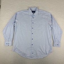 David Donahue Dress Shirt Mens 17 34/35 Blue Geometric 100 Cotton Button Up