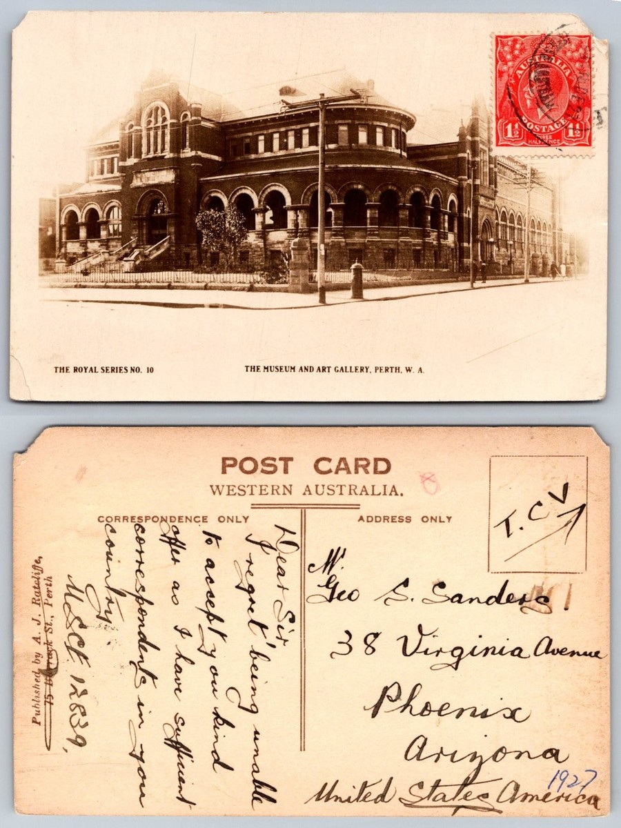 Perth Museum Art Gallery W. Australia Postcard 1927 King George V