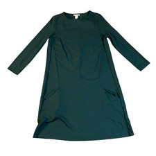 H&M Basic Women's Dark Green Shift Dress Long Sleeve Slash Pockets Size Medium M