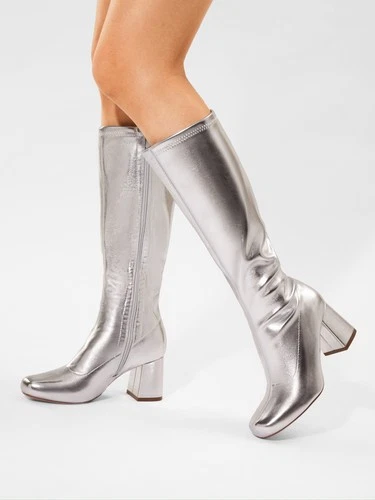Gogo Damenstiefel eckige Zehenpartie klobiger Blockabsatz weite Wade kniehohe Stiefel - Bild 10 von 23