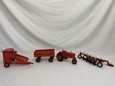 Vintage Ertl Allis Chalmers Wd45 Tractor Wagon Plow Combine Farm Toy Lot 1/16