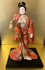 Vintage Japanese Kimekomi Doll Kimono Geisha Maiko Figurine Branches