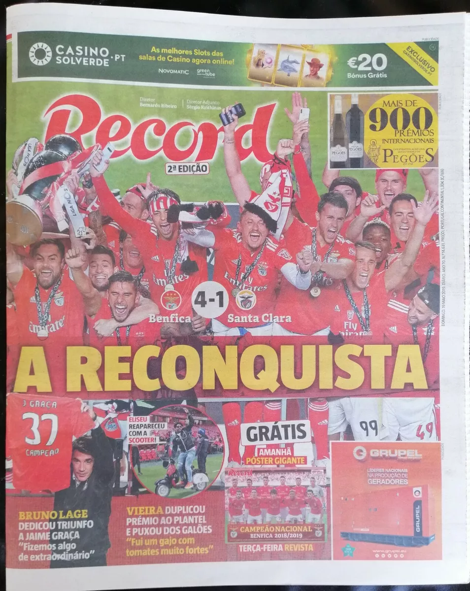 Benfica Champion 2018/19 campeao Record newspaper edition