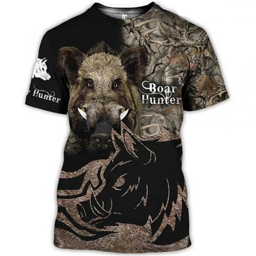 Camo Hunting Animals Wild Boar Women Men T-Shirt 3D Print Short Sleeve Tee Tops - Picture 23 of 37