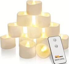 12pack Timer Remote Control Flameless Led Votive Candles 1.5" X 1.6" Long Lastin