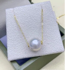 Rare 18" 12-13mm south sea natural white round pearl necklace pendant