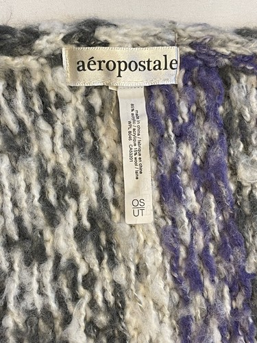 Aeropostale Winter Knitted Fringe Scarf Womens Accessory Purple Gray 7” x 76” - Picture 5 of 8