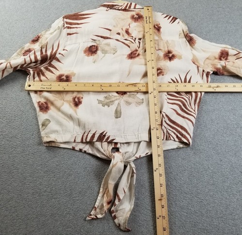 LARRY LEVINE Button Up Shirt Women’s Extra Large XL Floral 3/4 Sleeve Tie Front - Picture 10 of 12