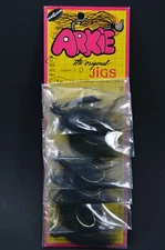 Arkie Original Jigs Lure,Weedless AJ,1/8 Oz,Black,6 On Card,New