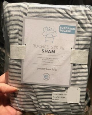 Pottery Barn Ruched Striped Euro Shams Gray Set 2 Shams Kids Pair New 