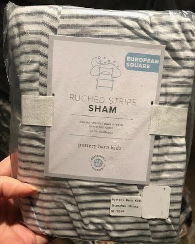 Juego de funda nórdica Pottery Barn a rayas acanaladas gris reina 2 fundas estándar niños 3 piezas Foto 2 de 3