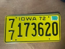 1972 1973 Iowa License Plate # 77 173620 Polk County