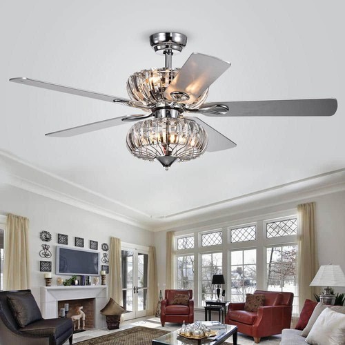 Warehouse of Tiffany Ceiling Fan Light Kit 52" Indoor Remote Controlled Chrome - Picture 5 of 5