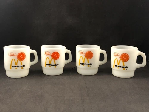 Vintage Anchor Hocking Fire King Milk Glass McDonald's Coffee Mugs Lot Of Four