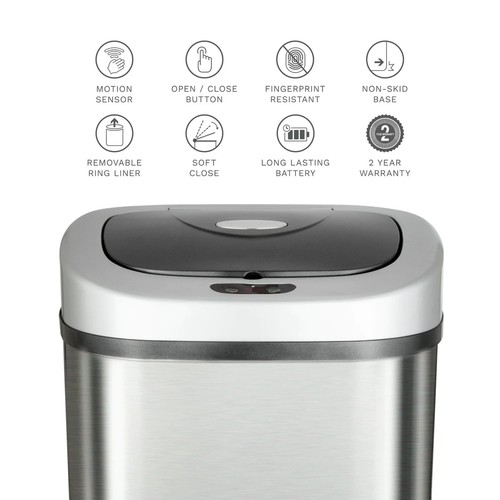 Nine Stars 13.2 Gallon Trash Can, Motion Sensor Kitchen Trash Can, Stainless Ste - Picture 10 of 12