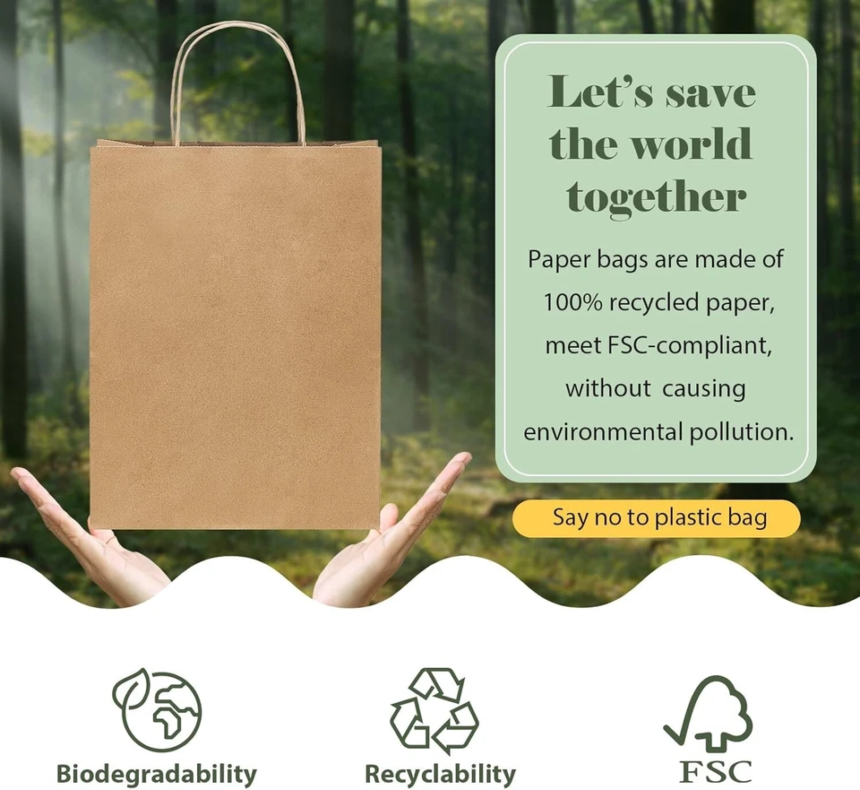 Bolsas de papel Kraft con asas bolsas de regalo para compras de fiestas a granel marrón blanco negro Foto 4 de 4