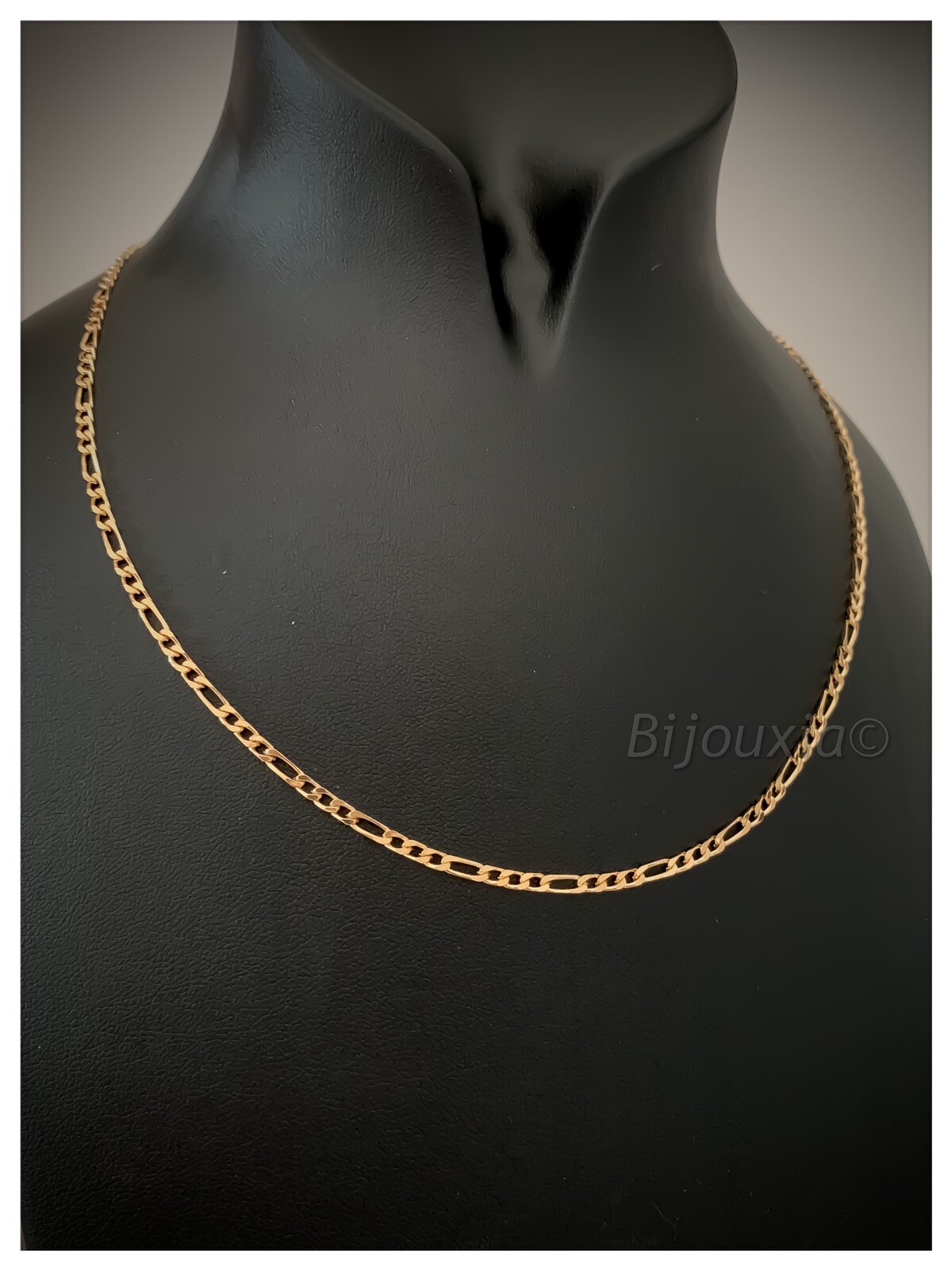 Cadena Malla Figaro Fina 55CM X 2,50mm Chapado de Oro 18 Quilates Joyas