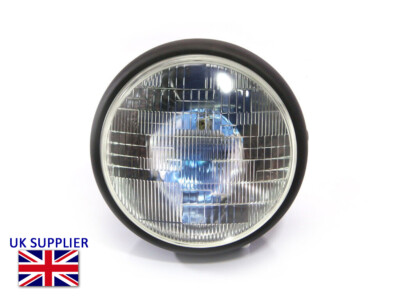H4 Headlight BMW Airhead Cafe Racer / Scrambler Matt Black Steel 12V 55W - 7.7''
