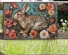 Retro Vintage Rustic French Country Rabbit Bunny Roses Spring Metal Tin Sign