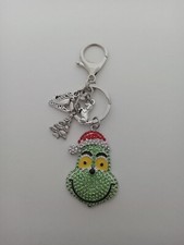 HANDMADE RHINESTONE CHRISTMAS SANTA GRINCH SILVER keychain/purse dangle