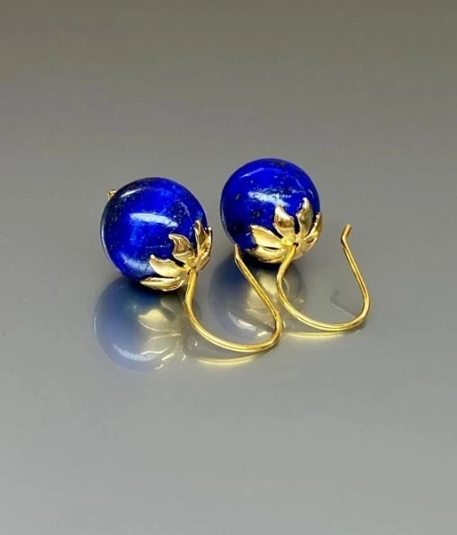 Naturale Lapislazzuli 10mm Sfera Orecchino 925 Argento Sterling Molto di Qualità - Immagine 3 di 4
