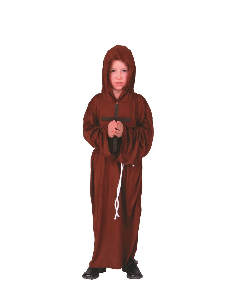 MONJE RELIGIOSO BÍBLICO SACERDOTE CATÓLICO MEDIEVAL NIÑO NIÑO DISFRAZ TÚNICA MARRÓN Foto 2 de 2