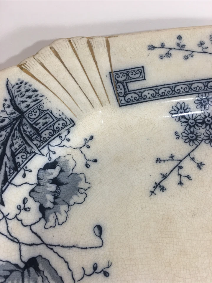 Plato C H & H Tunstall Windsor Inglaterra siglo XIX victoriano raro azul y blanco Foto 3 de 4