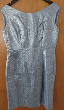 Brokat Abend-Kleid mit Mantel, original 60er Jahre, blau/silber, s. Maße, Fiftis