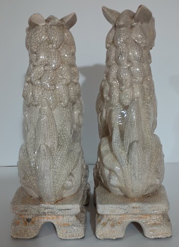 Ceramic Lion Set of 2 with white crackle glaze. wonderful, rare item beautiful. - 第 3/7 張圖片